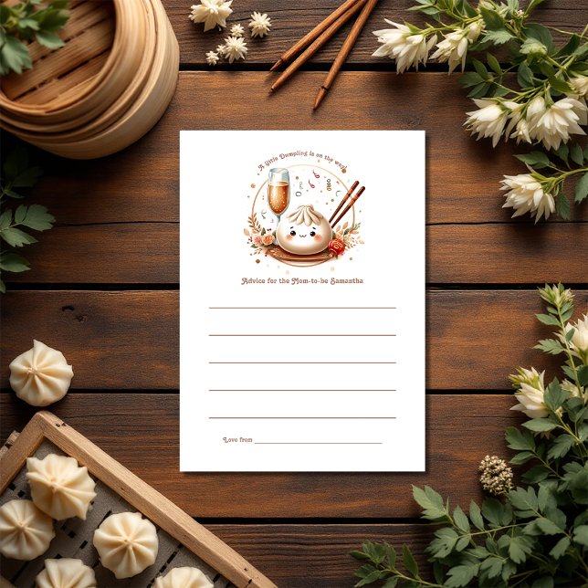 Tarjeta De Consejos Bao en el tema de los cuervos Pequeño batiburrillo (Bao in the Oven Theme Little Dumpling Baby Shower Advice Card)