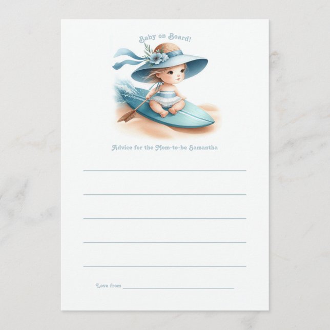 Tarjeta De Consejos Bebé a Bordo Fiesta de Bebé Costera (Anverso)