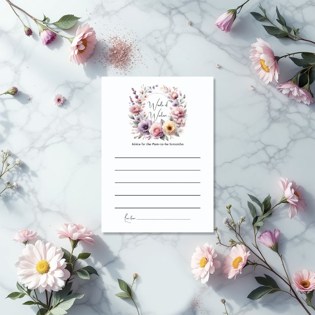 Tarjeta De Consejos Bebé en florecientes palabras de sabiduría que mam (Baby in Bloom Floral Words of Wisdom Mom-to-Be Advice Card)