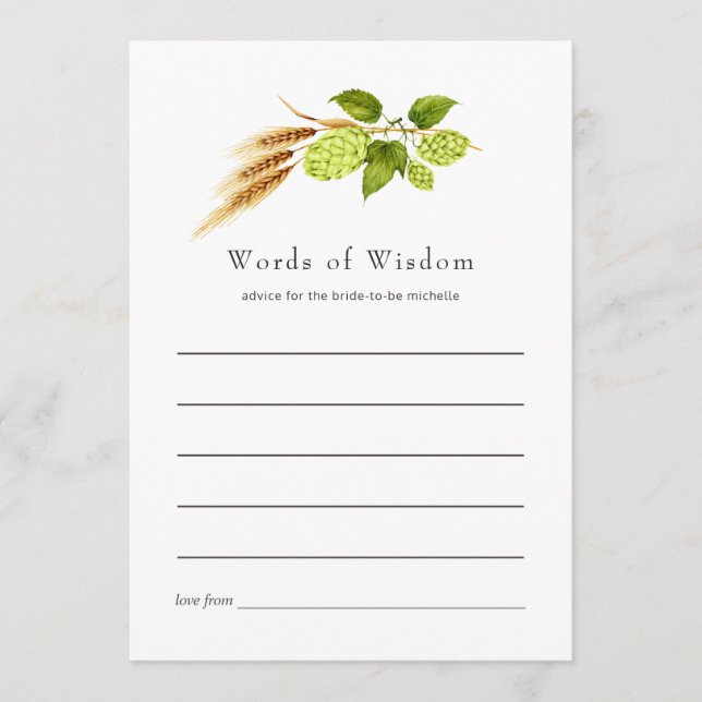 Tarjeta De Consejos Beer Willow Greenery Gold Bridal Shower (Anverso)