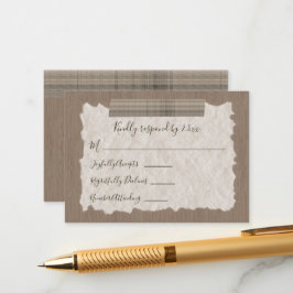 Tarjeta De Consejos Beige Plaid, Wood Bar Mitzvah RSVP Card