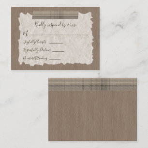 Tarjeta De Consejos Beige Plaid, Wood Bar Mitzvah RSVP Card