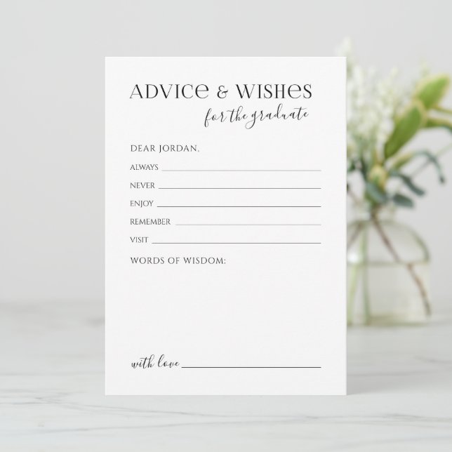 Tarjeta De Consejos Black Typography Modern Graduate advice & wishes (Anverso de pie)