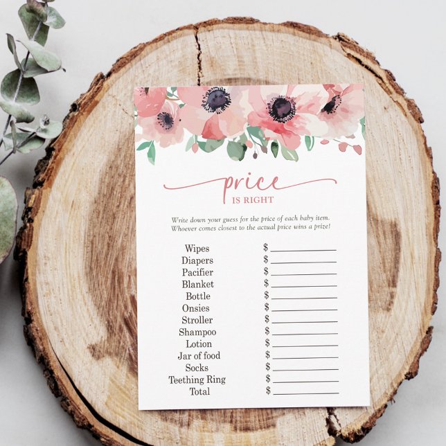 Tarjeta De Consejos Blooming in Love Baby Shower Price Is Right Game (Subido por el creador)