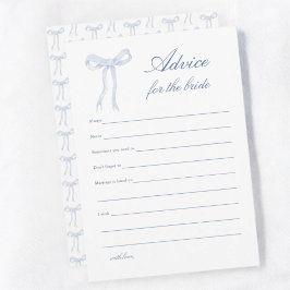 Tarjeta De Consejos Blue Bow Bridal Shower Advice para la novia