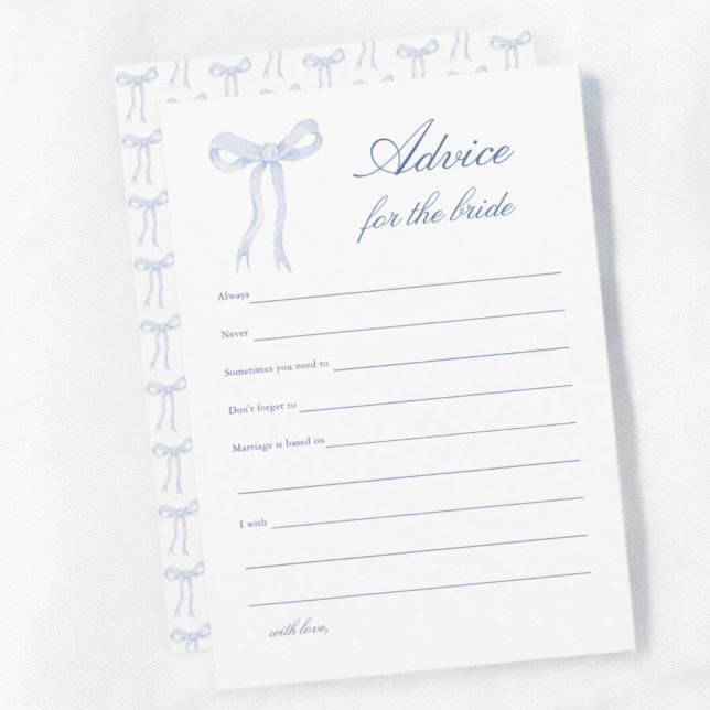 Tarjeta De Consejos Blue Bow Bridal Shower Advice para la novia (Subido por el creador)