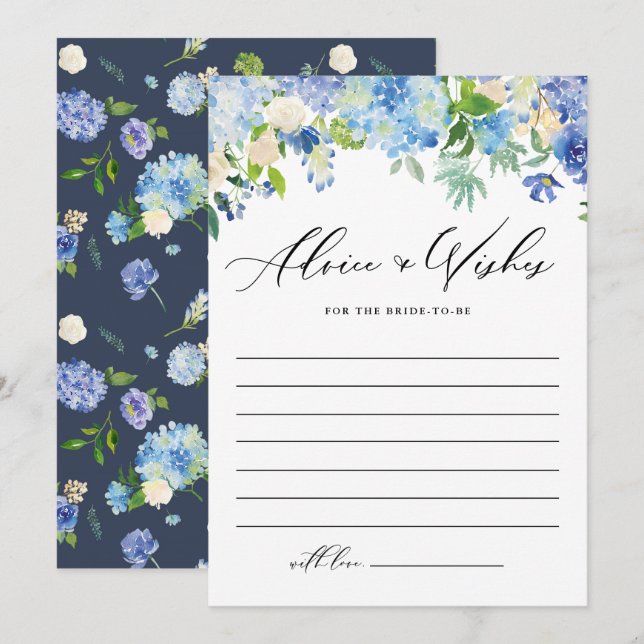 Tarjeta De Consejos Blue Hydrangea Floral Garland Bridal Shower (Anverso / Reverso)