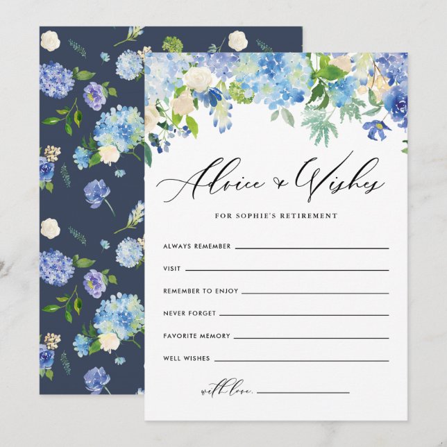 Tarjeta De Consejos Blue Hydrangea Flowers Retirement Well Wiers (Anverso / Reverso)