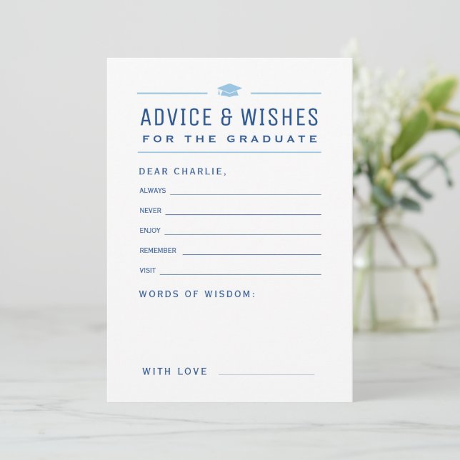 Tarjeta De Consejos Blue Modern Typography Graduate advice & wishes  (Anverso de pie)