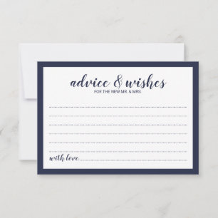 Tarjeta De Consejos Boda azul de la Marina de Script Moderno