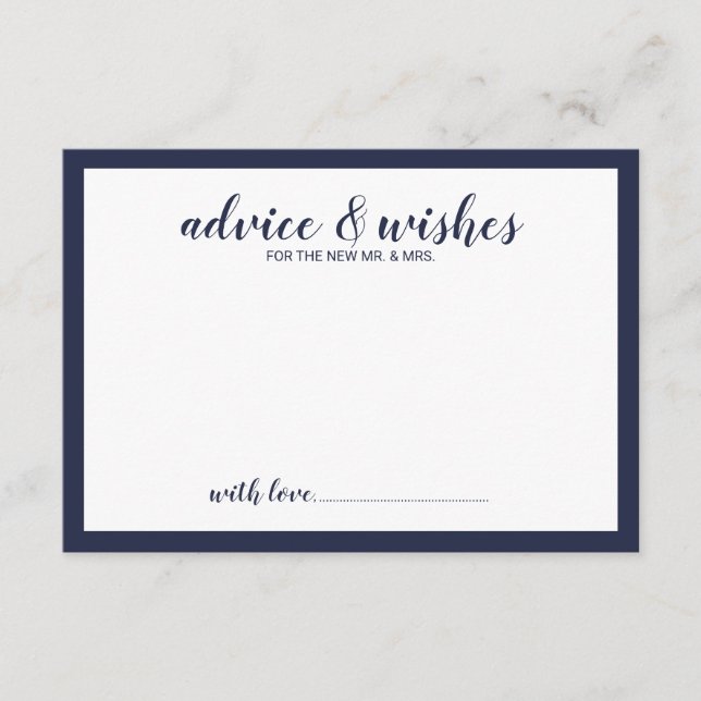 Tarjeta De Consejos Boda azul de la Marina de Script Moderno (Anverso)