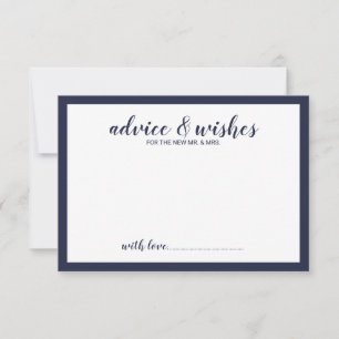Tarjeta De Consejos Boda azul de la Marina de Script Moderno