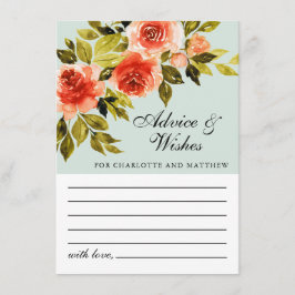 Tarjeta De Consejos Boda botánico de acuarela floral verde de menta
