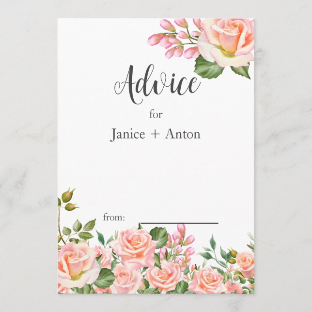 Tarjeta De Consejos Boda Botánico Rosa Rubor (Anverso)