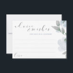 Tarjeta De Consejos Boda Bridal Shower Dusty Blue Gray Watercolor<br><div class="desc">Dusty Blue and Gray Watercolor Bouquet Bridal Shower o Tarjetas de Asesoramiento Boda: Este diseño cuenta con suaves flores azules/azules-grises suaves y letras deslumbrantes. La espalda tiene una corona con las iniciales de la pareja y la fecha del boda. Cuando los clientes escriben sus consejos y deseos para la pareja,...</div>