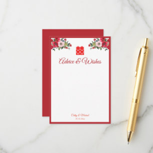 Tarjeta De Consejos Boda china floral acuarela rosa rojo