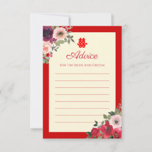 Tarjeta De Consejos Boda chino jardín rojo floral doble felicidad