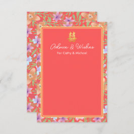Tarjeta De Consejos Boda chino rojo peranakan floral doble xi