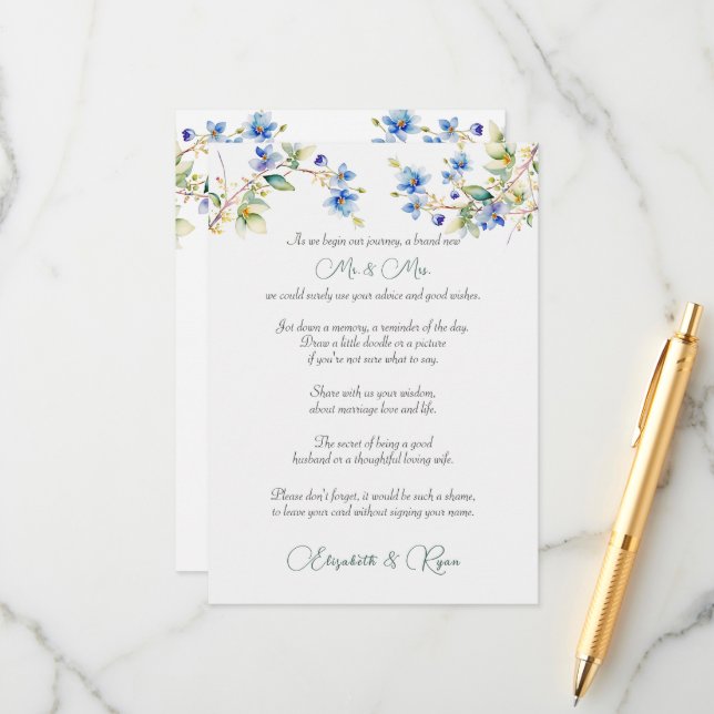 Tarjeta De Consejos Boda Consejos Bien Deseados Azul Acuarela (Anverso/Reverso In Situ)