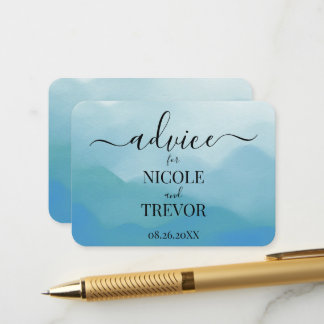 Tarjeta De Consejos Boda de Acuarela Azul Personalizada