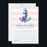 Tarjeta De Consejos Boda de anclaje acuático de franjas rosadas náutic<br><div class="desc">Diseño de tarjetas de consejos y deseos de bodas náuticos con ancla con flores sobre fondo de rayas rosas.</div>