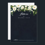 Tarjeta De Consejos Boda de caligrafía azul real floral blanca verde<br><div class="desc">Esta tarjeta de consejo boda floral floral azul real de caligrafía azul verde es perfecta para un boda rústico. El diseño presenta elegantes peonías blancas acuarelas con follaje verde en un fondo azul oscuro. Estas tarjetas son perfectas para un boda, una ducha de novia, una ducha de bebé, una fiesta...</div>