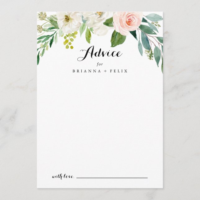 Tarjeta De Consejos Boda de caligrafía de follaje verde floral simple (Anverso)