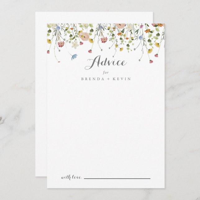 Tarjeta De Consejos Boda de caligrafía de las flores silvestres de col (Anverso / Reverso)