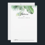 Tarjeta De Consejos Boda de caligrafía de vegetación tropical de desti<br><div class="desc">Esta tarjeta de boda de caligrafía de vegetación tropical de destino es perfecta para un boda sencillo. El diseño se compone de palmeras verdes de color agua pintadas a mano y hojas de plátano cuidadosamente dispuestas en bonitos ramos. Estas tarjetas son perfectas para un boda, una ducha de novia, una...</div>
