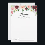 Tarjeta De Consejos Boda de caligrafía floral Burgundy Purple Spring<br><div class="desc">Esta tarjeta de consejo boda de caligrafía floral de primavera borgoñona es perfecta para un boda moderno. El diseño está pintado a mano y cuenta con hojas verdes, rosas deslumbrantes rosas, ruidosas, violetas, rojas, blancas y burdeos deslumbrantes, peonías cuidadosamente dispuestas en pequeños ramos adorables. Estas tarjetas son perfectas para un...</div>
