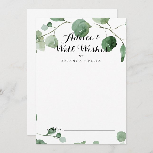 Tarjeta De Consejos Boda de caligrafía moderna ¿Quiere Eucalyptus? (Anverso / Reverso)