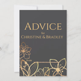 Tarjeta De Consejos Boda de carbón vegetal y oro