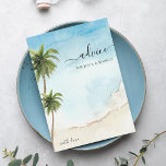 Tarjeta De Consejos Boda de destino en playa tropical con palmeras<br><div class="desc">Estas elegantes tarjetas de consejo en acuarela serían un complemento maravilloso para los suministros de su fiesta de despedida de soltera. Personalice fácilmente el texto haciendo clic en la opción "personalizar".</div>