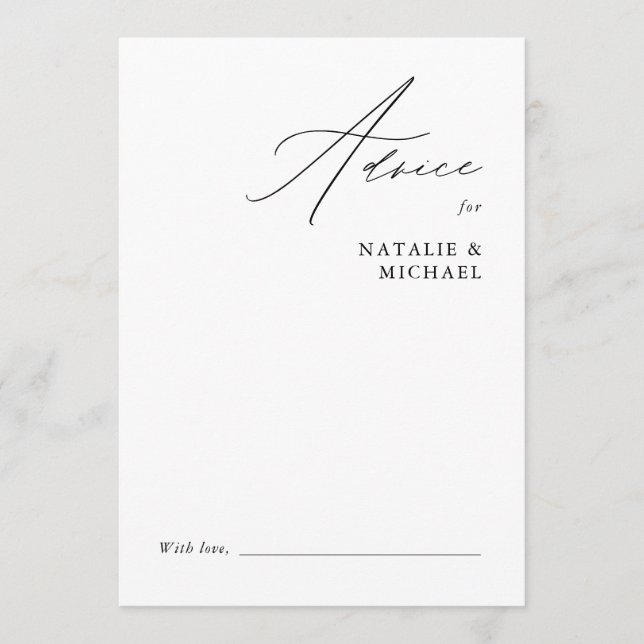 Tarjeta De Consejos Boda de escritura manual mínima simple y moderna (Anverso)