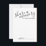 Tarjeta De Consejos boda de escritura moderna 'Share a Memory'<br><div class="desc">Añada un toque personal a su boda con un consejo moderno de boda de guiones y una tarjeta de deseos. Esta tarjeta presenta el título 'compartir una memoria' en el estilo de fuente de caligrafía moderna en negro y detalles en el estilo de fuente sans serif moderno negro sobre fondo...</div>
