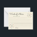 Tarjeta De Consejos Boda de estilo retro retro moderno de medio siglo<br><div class="desc">Además, ofrecen un toque especial a los bodas y a las duchas de novias con estas tarjetas de consejo alineadas y presentan un divertido ambiente retro con un diseño de estilo moderno de mediados del siglo XX. Aasteriscos atómicos coloridos o formas de copos de nieve decoran estas tarjetas indicadoras de...</div>