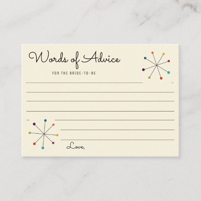 Tarjeta De Consejos Boda de estilo retro retro moderno de medio siglo (Anverso)