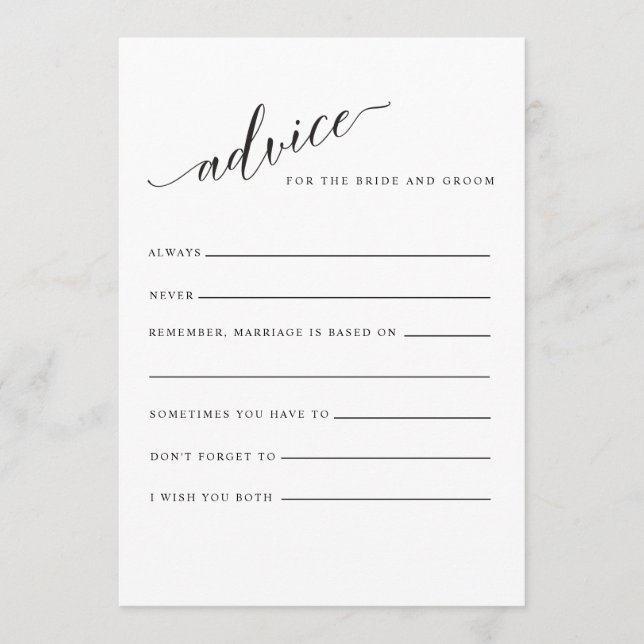 Tarjeta De Consejos Boda de guión de caligrafía clásica (Anverso)