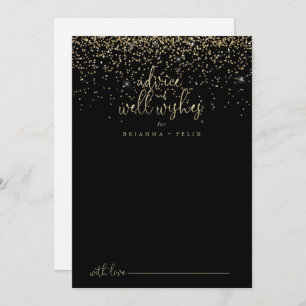 Tarjeta De Consejos Boda de guión de confetti dorado y buenos deseos