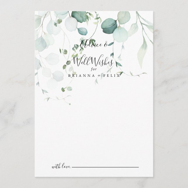 Tarjeta De Consejos Boda de hojas de eucalipto verde de verano (Anverso)