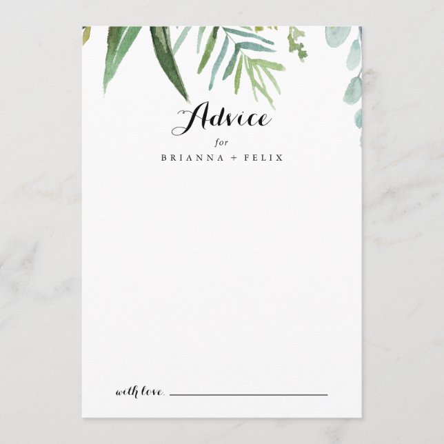 Tarjeta De Consejos Boda de hojas tropicales de vegetación elegante (Anverso)