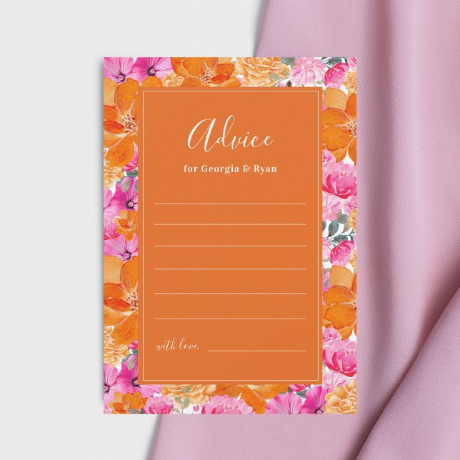Tarjeta De Consejos Boda de jardín de verano vibrante rosa y naranja (Subido por el creador)