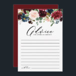 Tarjeta De Consejos Boda de las flores acuáticas de Borgoña y Marina<br><div class="desc">Dé su consejo a los recién casados con esta tarjeta de consejo del boda de personalizable. Cuenta con una acuarela florida de color rojo, burdeos, azul marino y ondulado con toques verdes. Personalice esta tarjeta de consejo boda floral añadiendo sus propios textos. Esta tarjeta de consejo floral es perfecta para...</div>