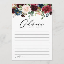 Tarjeta De Consejos Boda de las flores acuáticas de Borgoña y Marina