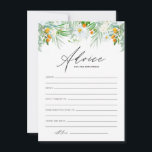 Tarjeta De Consejos Boda de orquídeas blancas de color acuático y kumq<br><div class="desc">Pida a los clientes que dejen sus consejos y buenos deseos a los recién casados con esta tarjeta de consejo de los bodas florales. Cuenta con un jardín acuático florido de orquídeas blancas, vegetación y kumquats. Este consejo floral tropical para recién casados es perfecto para bodas de verano y duchas...</div>