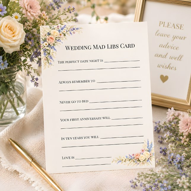 Tarjeta De Consejos Boda de pradera de flores silvestres de lujo (Part of the luxury wildflower meadow wedding theme collection, activity card)