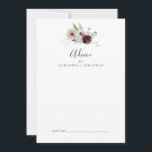 Tarjeta De Consejos Boda de romance floral<br><div class="desc">Esta floral tarjeta de consejo boda romántico es perfecta para una boda elegante y se puede usar para cualquier evento. El moderno diseño rústico de boho cuenta con románticas flores acuáticas en tonos suaves de burdeos, malva, rosa y crema blanca con hojas verdes. Estas tarjetas de consejo pueden utilizarse como...</div>
