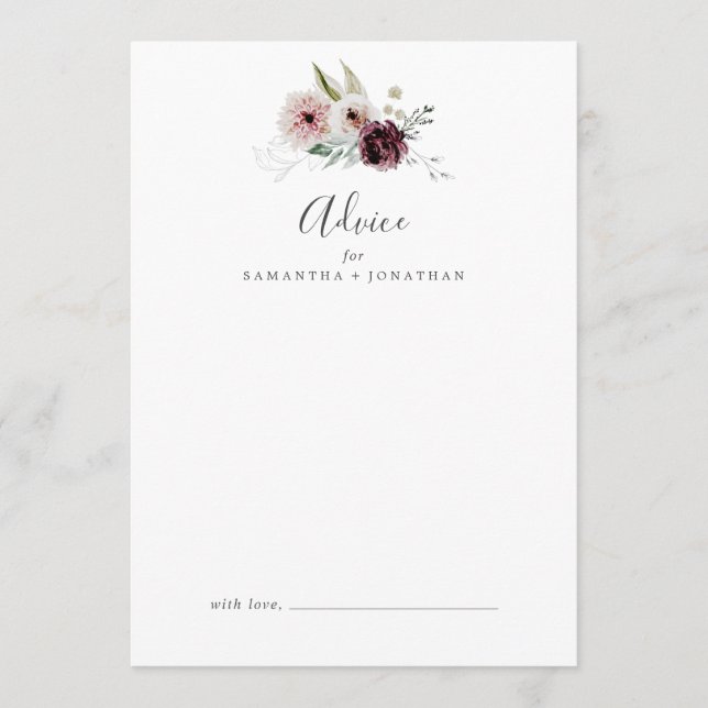 Tarjeta De Consejos Boda de romance floral (Anverso)