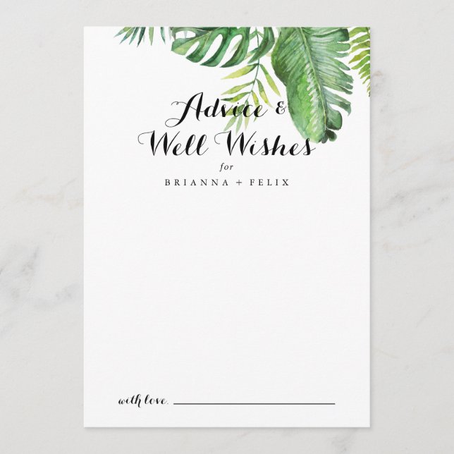 Tarjeta De Consejos Boda de Verdor Tropical Destino Bien Deseado (Anverso)