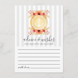 Tarjeta De Consejos Boda del ancla de oro floral acuática náutica